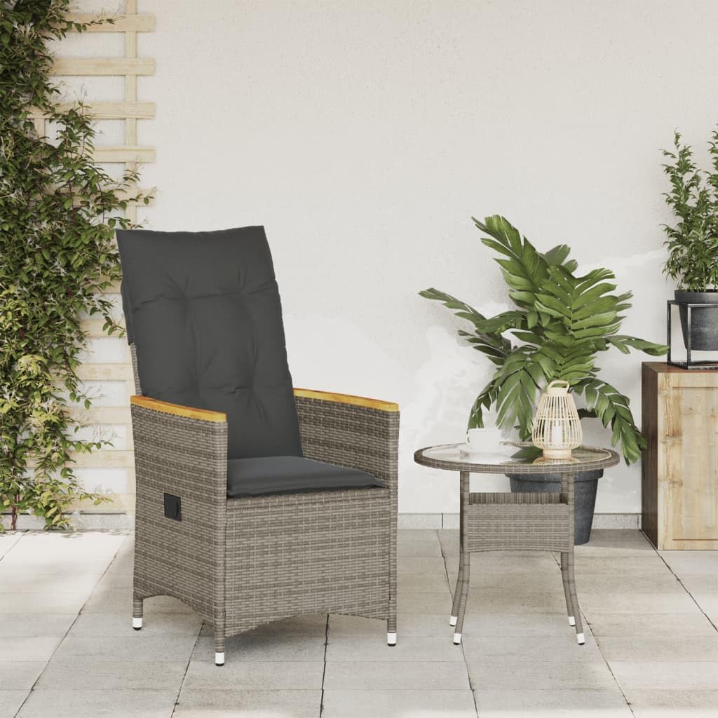Poltrona reclinabile da giardino con cuscini in rattan sintetico grigio sedie da esterno resistente alle intemperie, poltrone per terrazze, mobili da giardino
