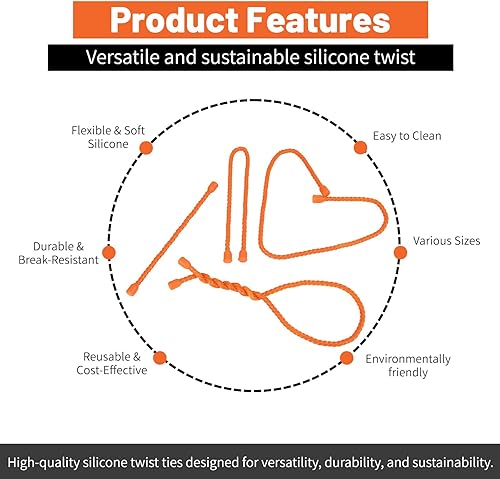 Miniatura 3 de 9 bridas de silicona para cables, reutilizables de 6 pulgadas, lazos de goma flexibles, para organizar, agrupar y enganchar (naranja, 6 pulgadas (9