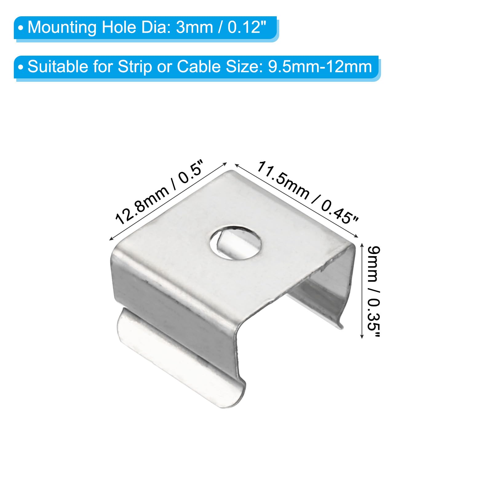 PATIKIL LED Strip Light Clips, 40 Pack Mounting Bracket Fixing Clips Stainless Steel Clamp Holders with Screws for 9.5mm-12mm Neon RGB Light Cable Ribbon