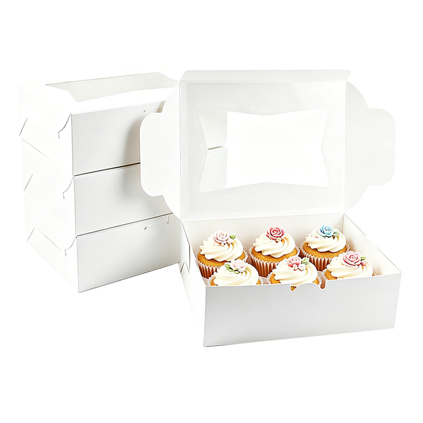 Gad2go White 12 Pieces Cookie Boxes With Window 20.5 X 15.5 X 6.5 Cm Kraft Bakery Boxes Dessert Packaging Gift Box For Cupcake Muffins Pastry Candy Pie