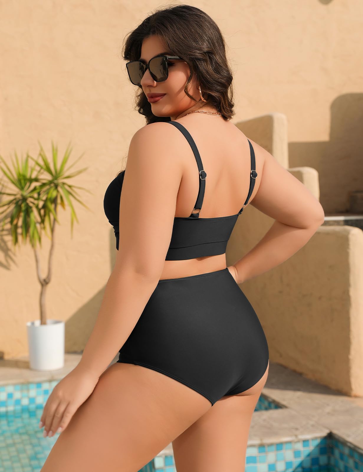 Tuopuda Bikini Mujer Talla Grande Push Up Cintura Alta Traje de Baño Dos Piezas Conjunto de Bikini Biquini con Relleno Bikini Top con Brasileño Braga Alta Natacion Playa M-4XL