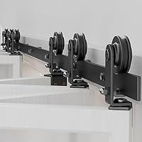 Vista 7 de Kit de riel de puerta corrediza de granero biplegable de 7 pies/84 pulgadas para interior de 8 puertas, resistente