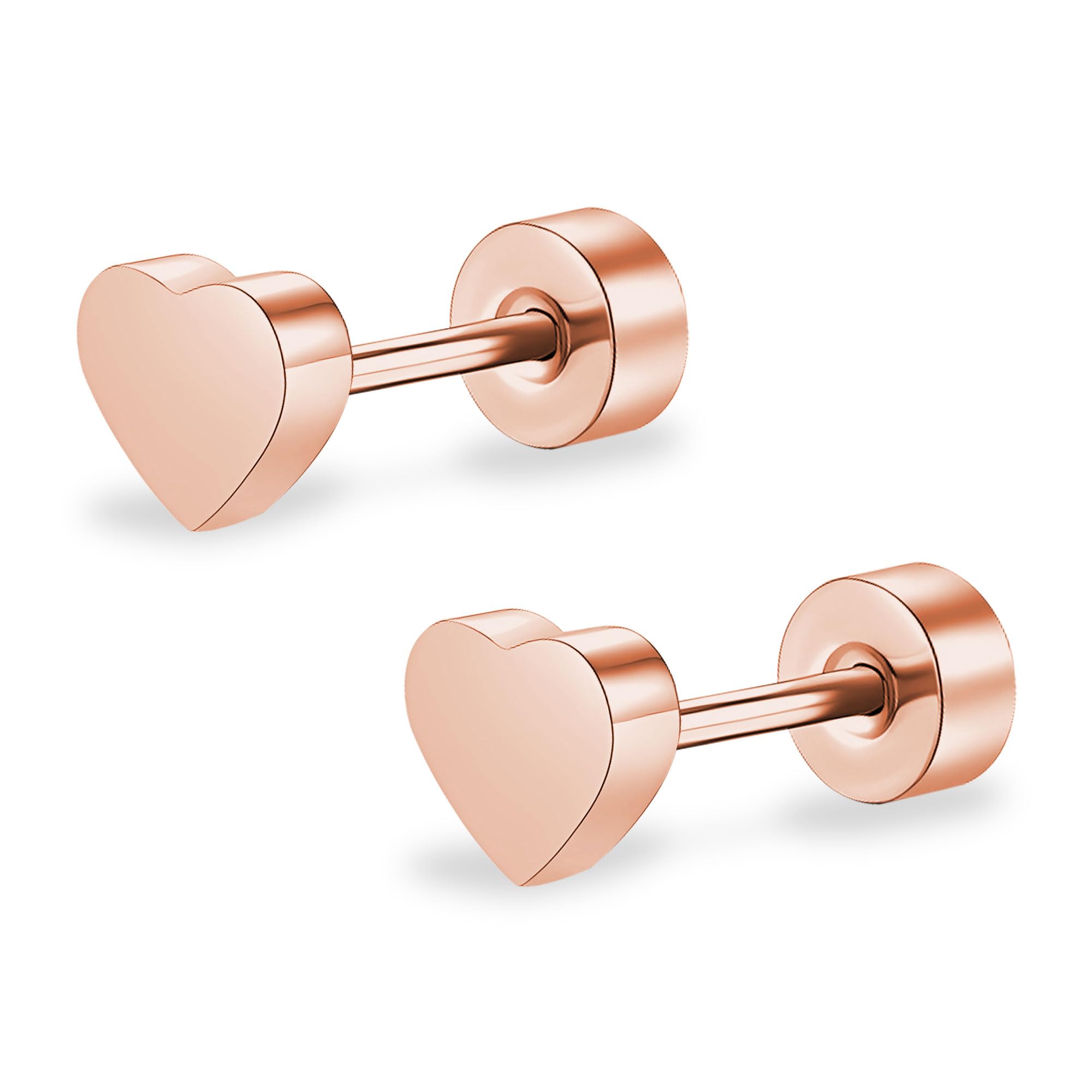 ZDE Titan Damen flach zurück Herz Ohrringe Frauen Nicht-Nickel Ohrringe hypoallergen Knorpel Ohrstecker für empfindliche Ohren einfache klassische 5mm flach Ohrstecker