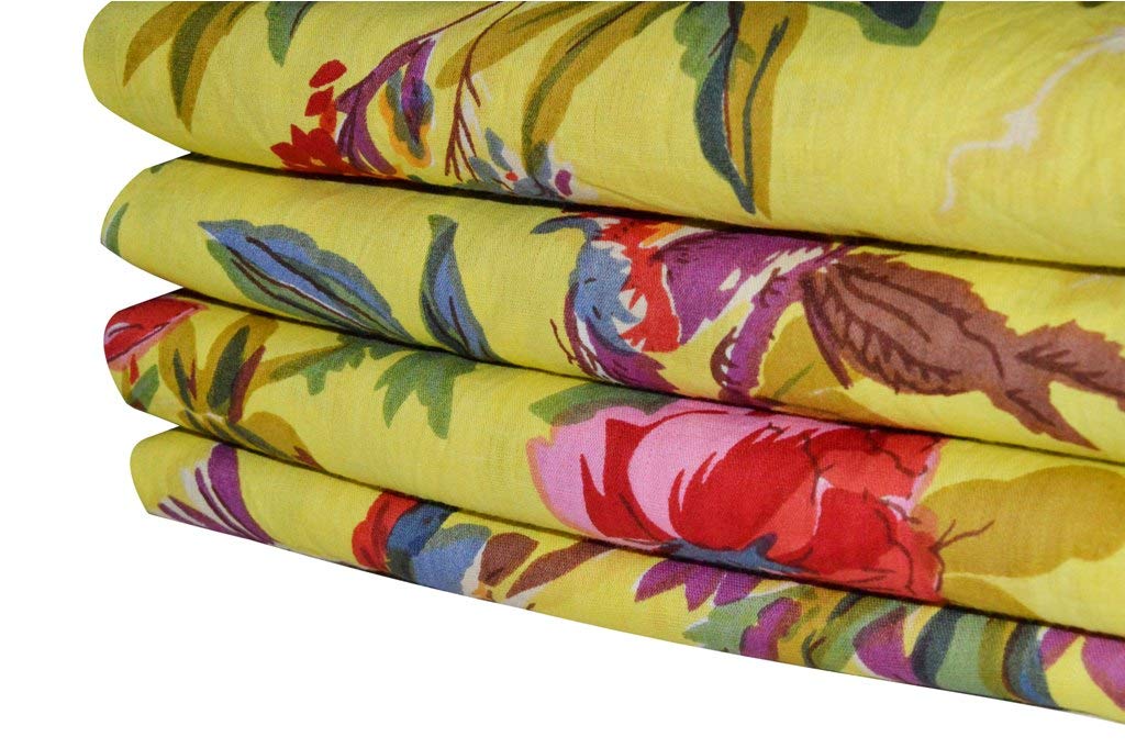 Indian Yellow Bird Print 100% Cotton Fabric Jaipuri Sanganri Kurti Print Fabric 5 Yard