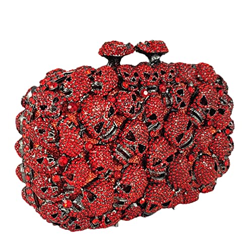 Image of Boutique De FGG Skull Crystal Clutch Purse for Women Formal Rhinestone Clutch Evening Bag Halloween Minaudiere Handbag,Mini