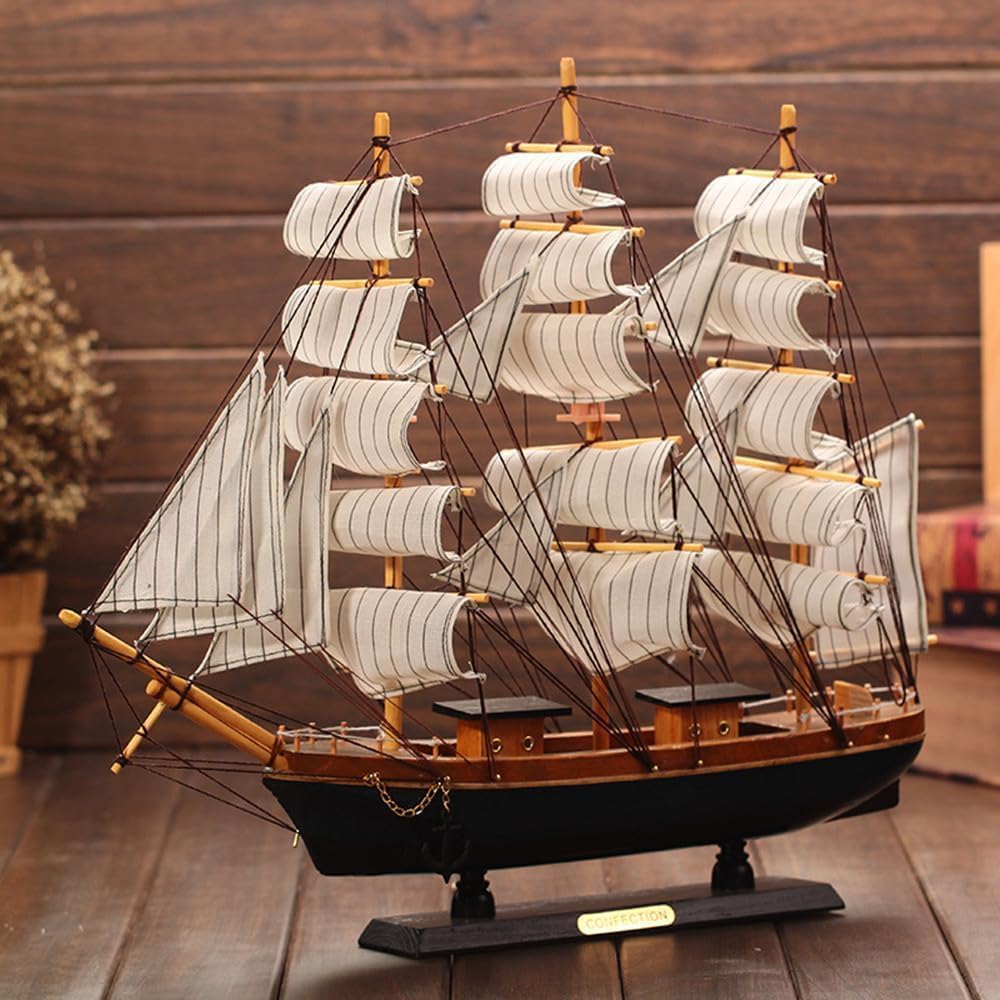 Wooden Sailboat Model Ship Pre-Built Tabletop Display Decor 19.7in
