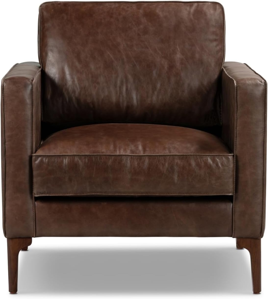 POLY & BARK Mateo Leather Lounge Chair – Chocolate Brown Full-Grain Leather Upholstery – Modern Upholstered Accent Chair for Living Room or Bedroom – Indoor Lounge Seating with Timeless Comfort