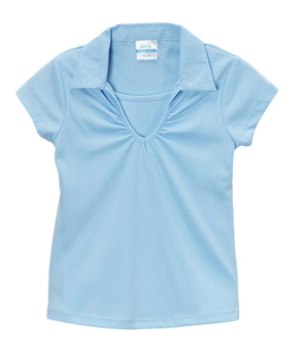 unik Girl's Uniform V-Neck Collar Shirt Short Sleeve Great for School Burgundy Navy White Sky Blue Green Purple Yellow Red