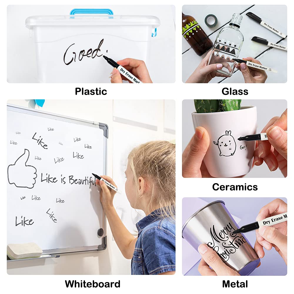 Buy Dry Erase Markers, Lineon 100 Bluk Pack Black Whiteboard Markers with 2 Eraser, Fine Point