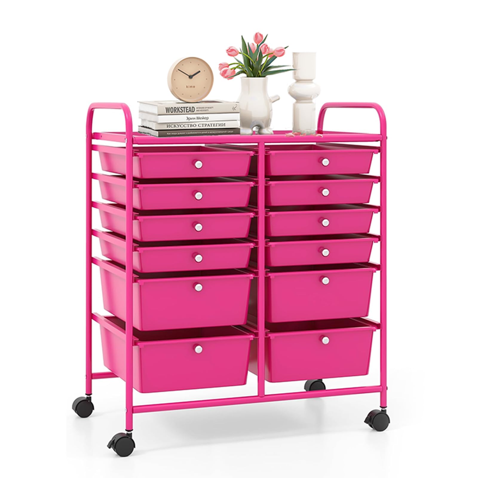 LDAILY 12 Drawer Rolling Storage Cart, Craft Cart Organizer on Wheels w/Metal Frame, Large Capacity &amp; Smooth Drawer, Rolling Cart w/Drawers for Classroom, Office