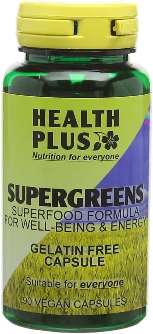 Health Plus SuperGreens 500mg : Superfood General Health & Well-Being Supplement : 90 Vcapsules