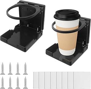 Hevysuo 2 soportes ajustables plegables de plástico para latas de bebidas y tazas de café, 7,6 cm, con tornillos, color negro
