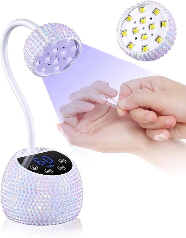 Lámpara de curado con flash de cuello de cisne Makartt para uso en salón de bricolaje en el hogar Luz UV inalámbrica | Lámpara UV para uñas, luz UV recargable de 39 mW/cm² con sensor automático, 4 temporizadores, curado rápido para puntas Gel-X, diamantes de imitación, blanco diamante