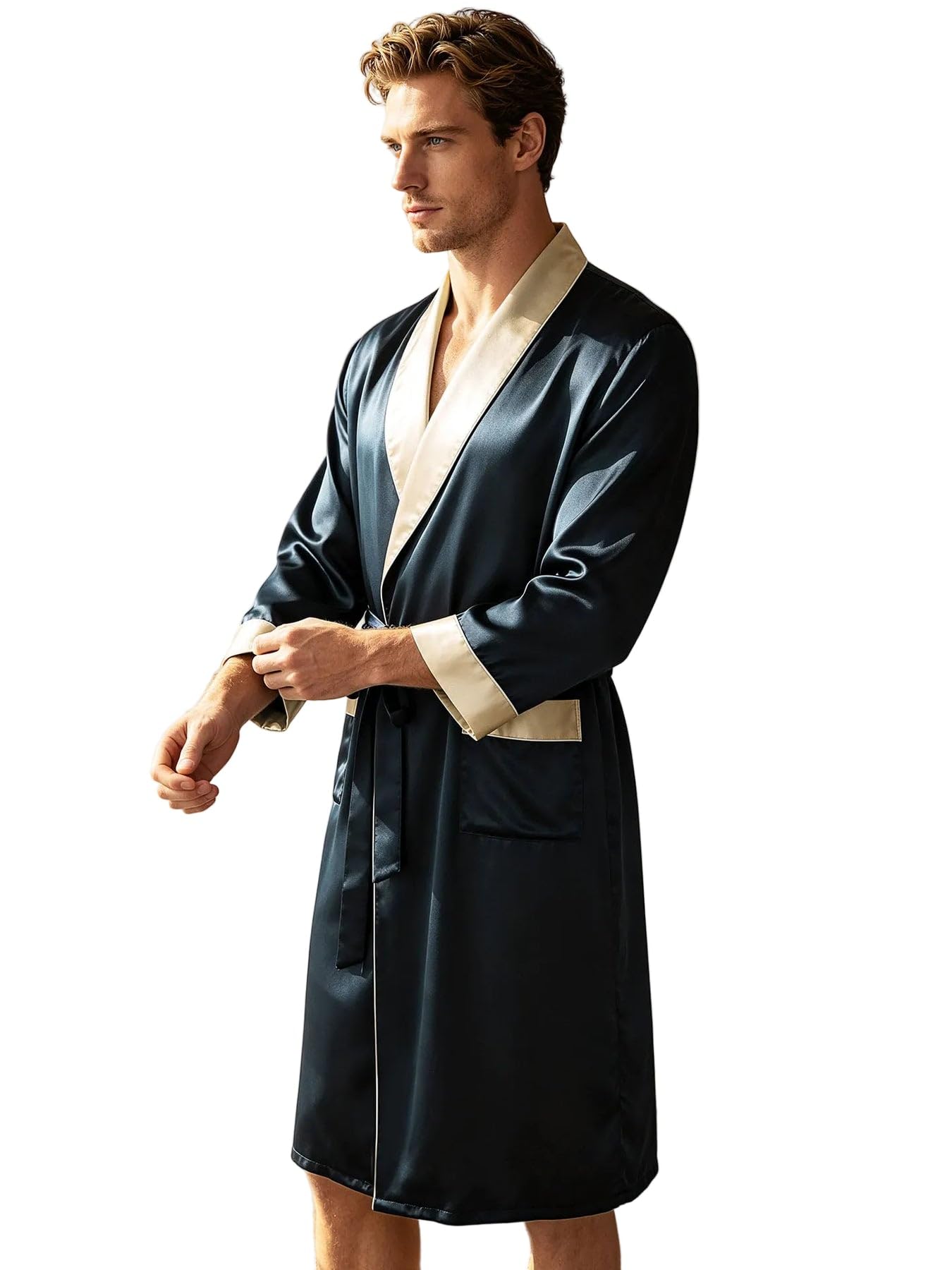 Ginell Men's 100% Mulberry Silk Robe, 19 Momme Paisley Kimono Dressing Gown