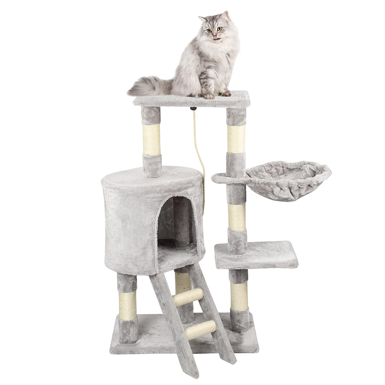 Árbol rascador para gatos, altura de 96 cm, con cuevas, superficies de descanso, escaleras y troncos de sisal, estable (C-gris)