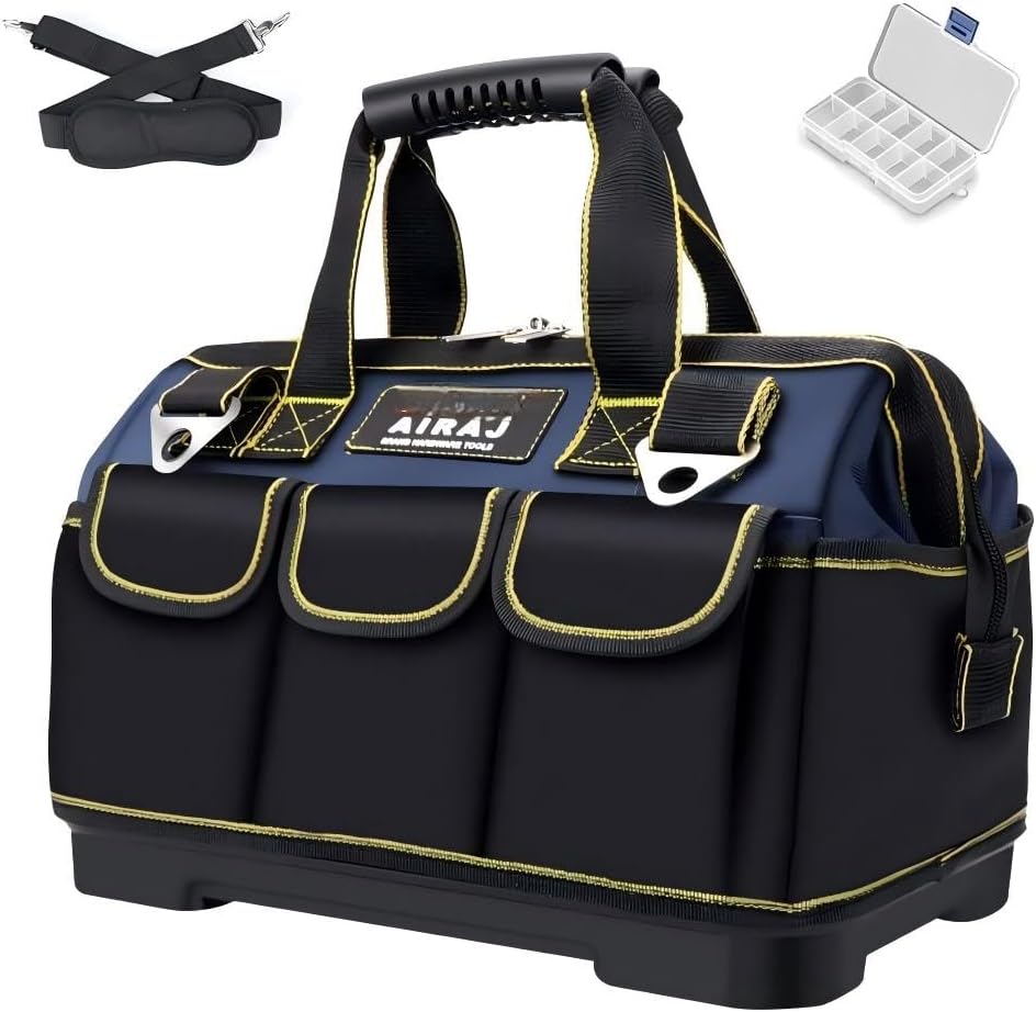 18 Inch Tool Bag, Double Waterproof Fabric Large Tool Bag with Soft Padded Handle and Adjustable Shoulder Strap, Canvas Tool Bag Heavy Duty