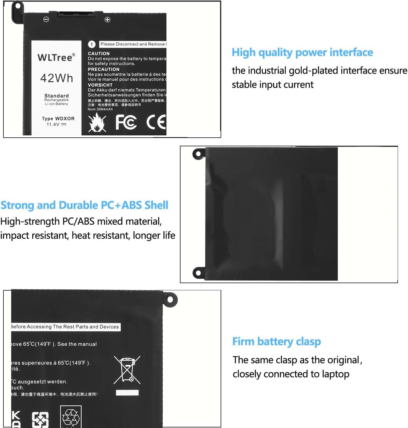 Batteria WDX0R per Portatile Dell Inspiron 13 5368 5378 5379 7368 7378 14 7460 15 5565 5567 5568 5578 7560 7570 7579 7569 17 5765 5767 5770 Latitude 3180 3189 3190 3480 3580 3379 3390 Battery