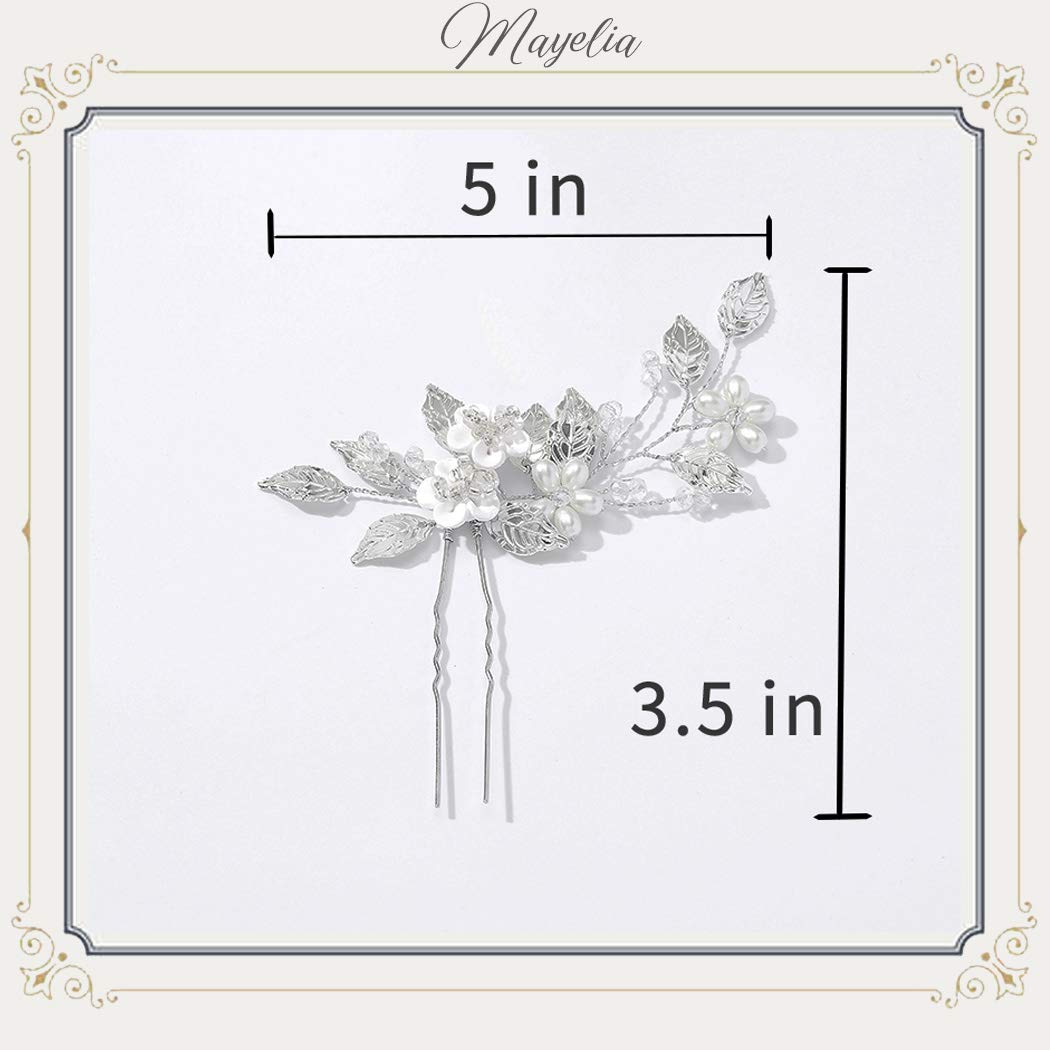 Forcine Capelli Sposa Con Perline Argento - Motivo Fiori E Foglie Per Matrimoni E Occasioni Speciali