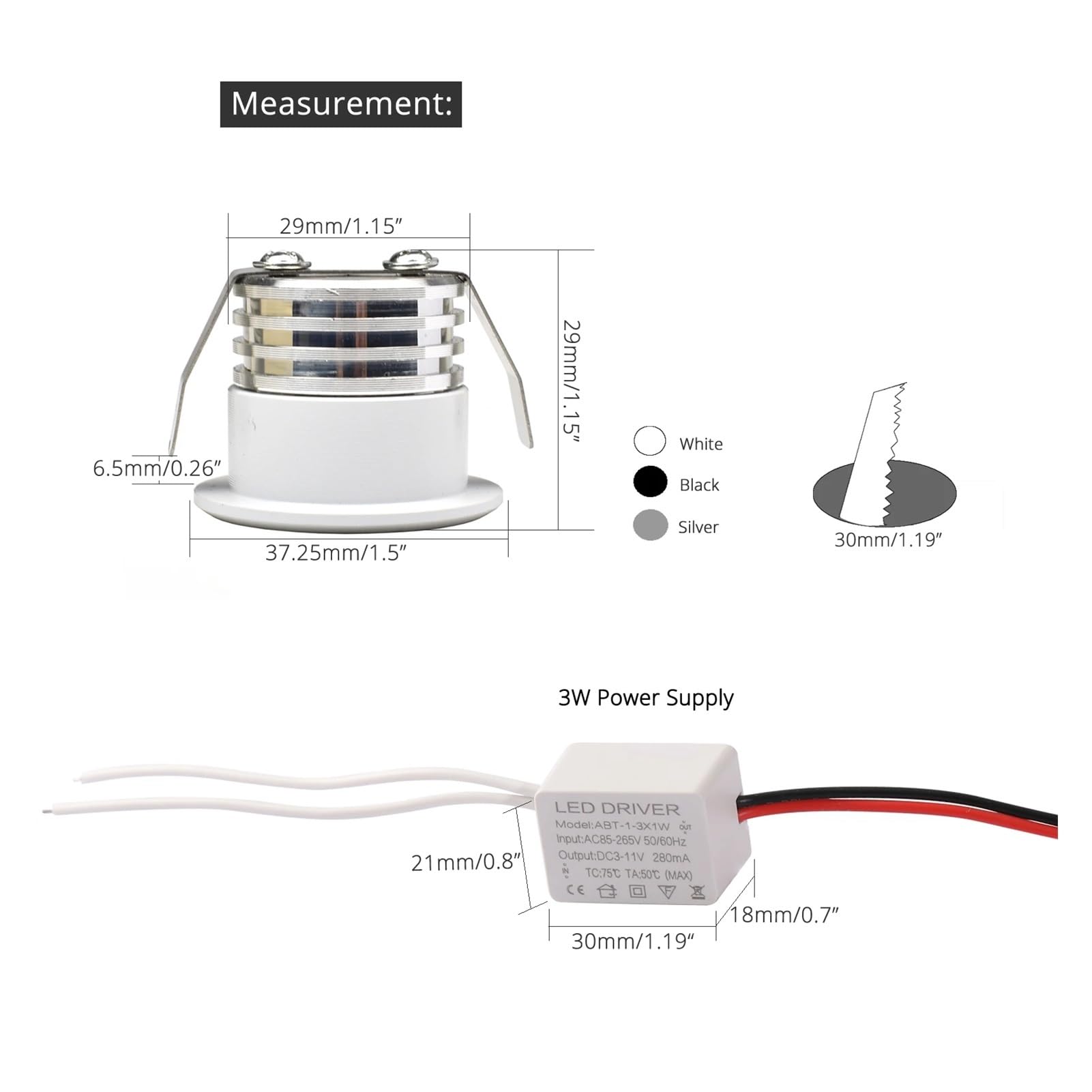 Revive Furniture Mini foco LED COB de 3 W, empotrable en el techo, regulable, brillo ajustable, 110 V/220 V, perfecto for el hogar, hotel y tienda.(Silver 10 pieces,NATURAL WHITE 4000K_TRAIC DIMMABLE)
