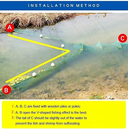 Miniatura 5 de EEL Fishing Net Mesh Trap 8m/10m Trailing Folding Crab Cage with Iron Chain Bobber for River Block Fishing