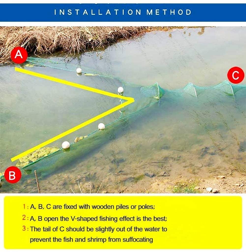 Trappola da pesca a rete, piccola rete per pesca a strascico, con catena in ferro, galleggianti e trappole per granchi pieghevoli per bloccare il fiume, larghezza porta di rete 3/6/8/10 m