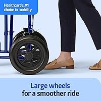 Vista 2 de Medline Silla de ruedas de transporte plegable ligera con frenos de mano y ruedas de 12 pulgadas, marco azul, tapicería negra