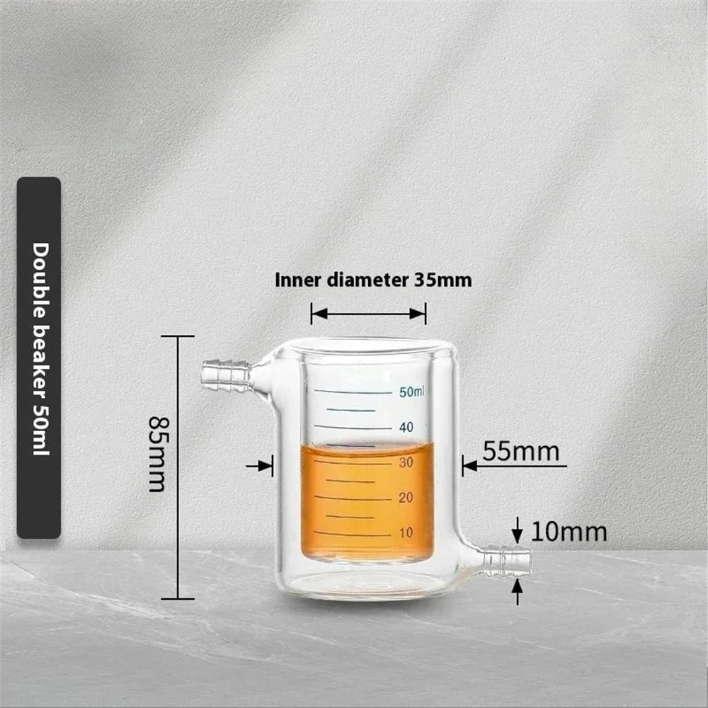 Vetreria da laboratorio Becher con camicia a doppio strato da 10 ml a 1000 ml, becher sperimentale con camicia da laboratorio in vetro borosilicato ad alto contenuto di borosilicato(50ML)
