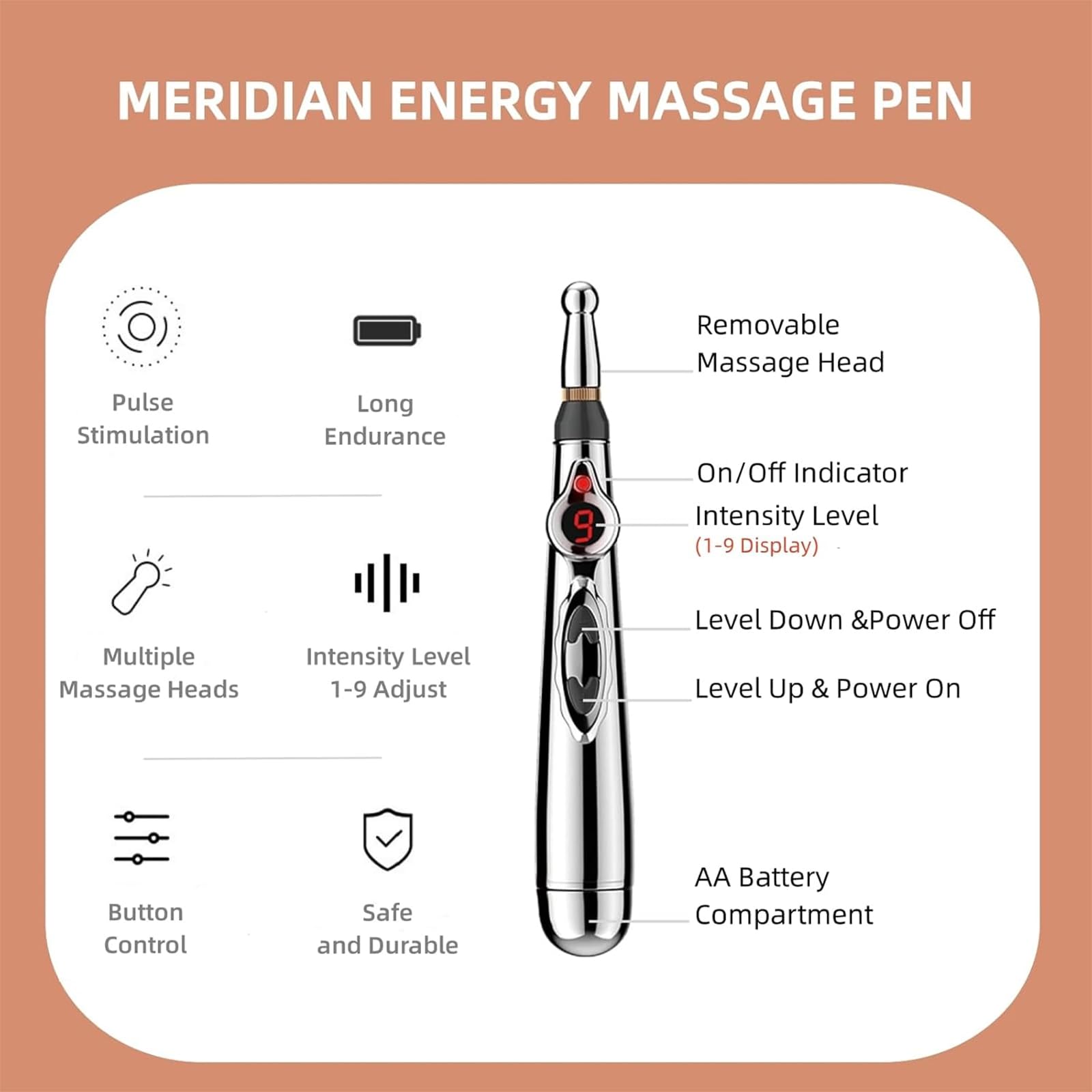 Pluma De Acupuntura Electrónica, Máquina De Acupuntura Láser De Meridianos Eléctricos con 3 Cabezales De Masaje, Ajustes De Intensidad De 9 Niveles para Aliviar El Dolor Corporal