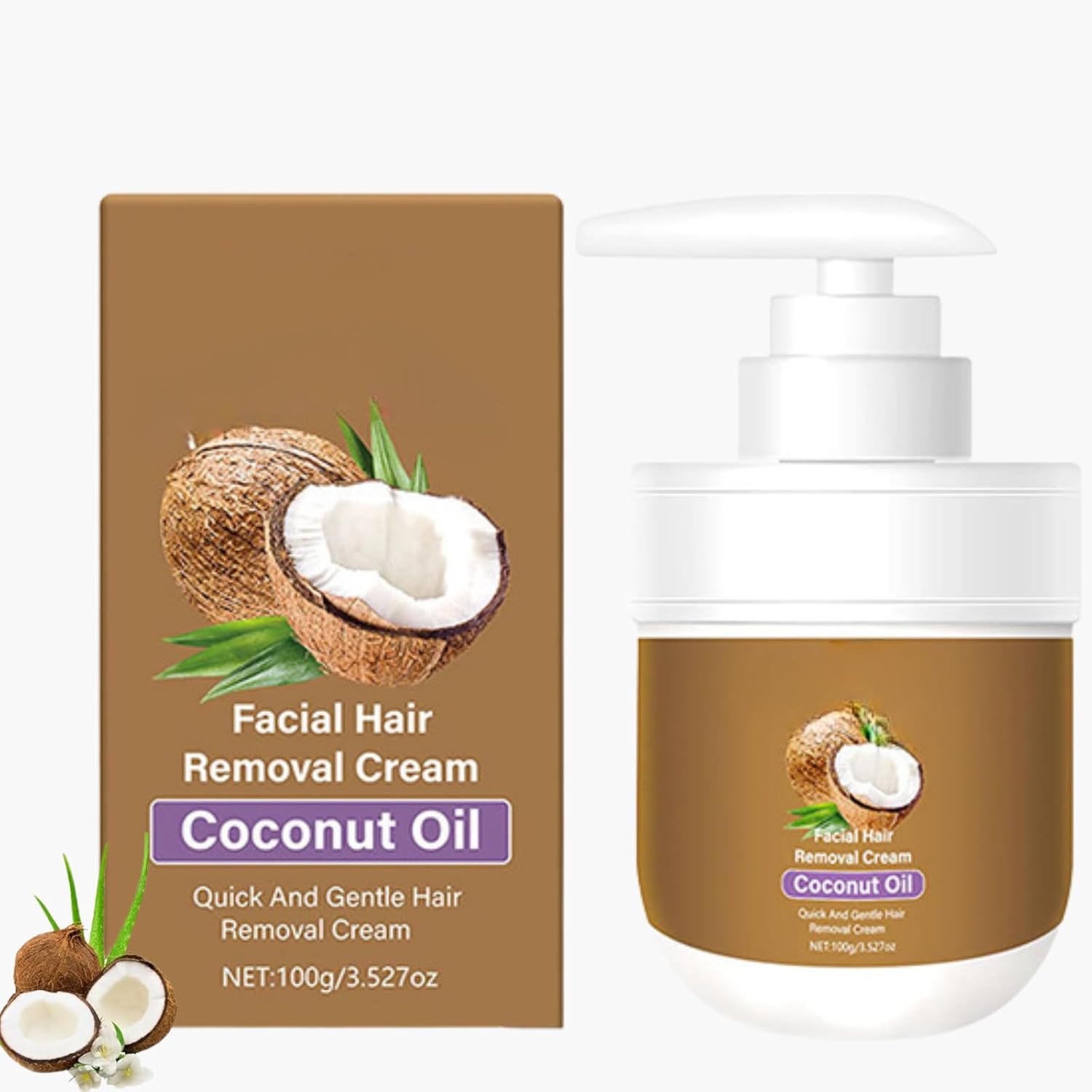 Facial Depilatory Cream, Coconut Facial Hair Removal Cream For Women For Upper Lip And Chin For Women For Sensitive Skin,Gentle And Non Irritating3.52 FL.OZ