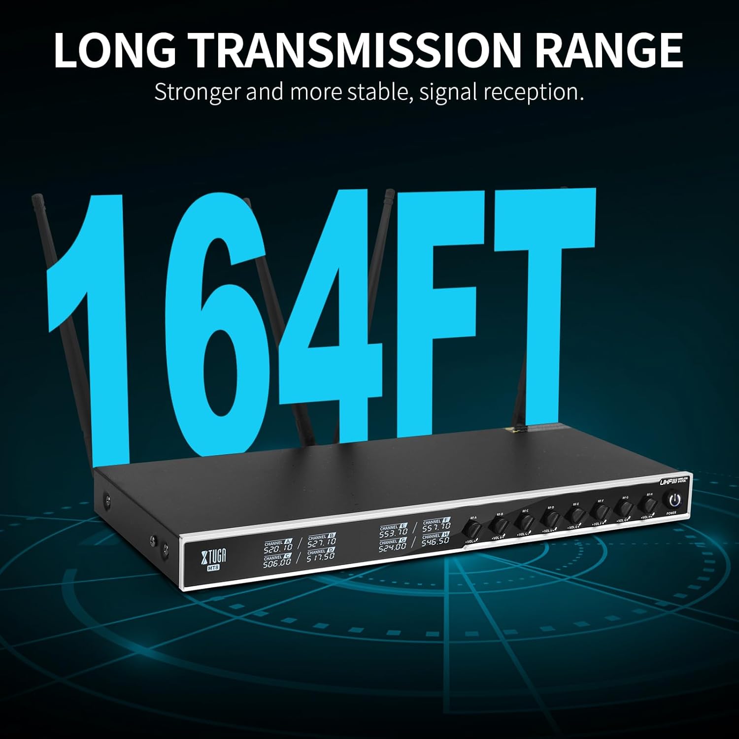 XTUGA Wireless Microphone System,8 Channel Cordless Mic with Handheld Metal Wireless Mic Set, 230ft Range,Dynamic Mics for Singing, Karaoke,Church,Wedding,DJ,Fixed Frequencies (MT8) - Image 4