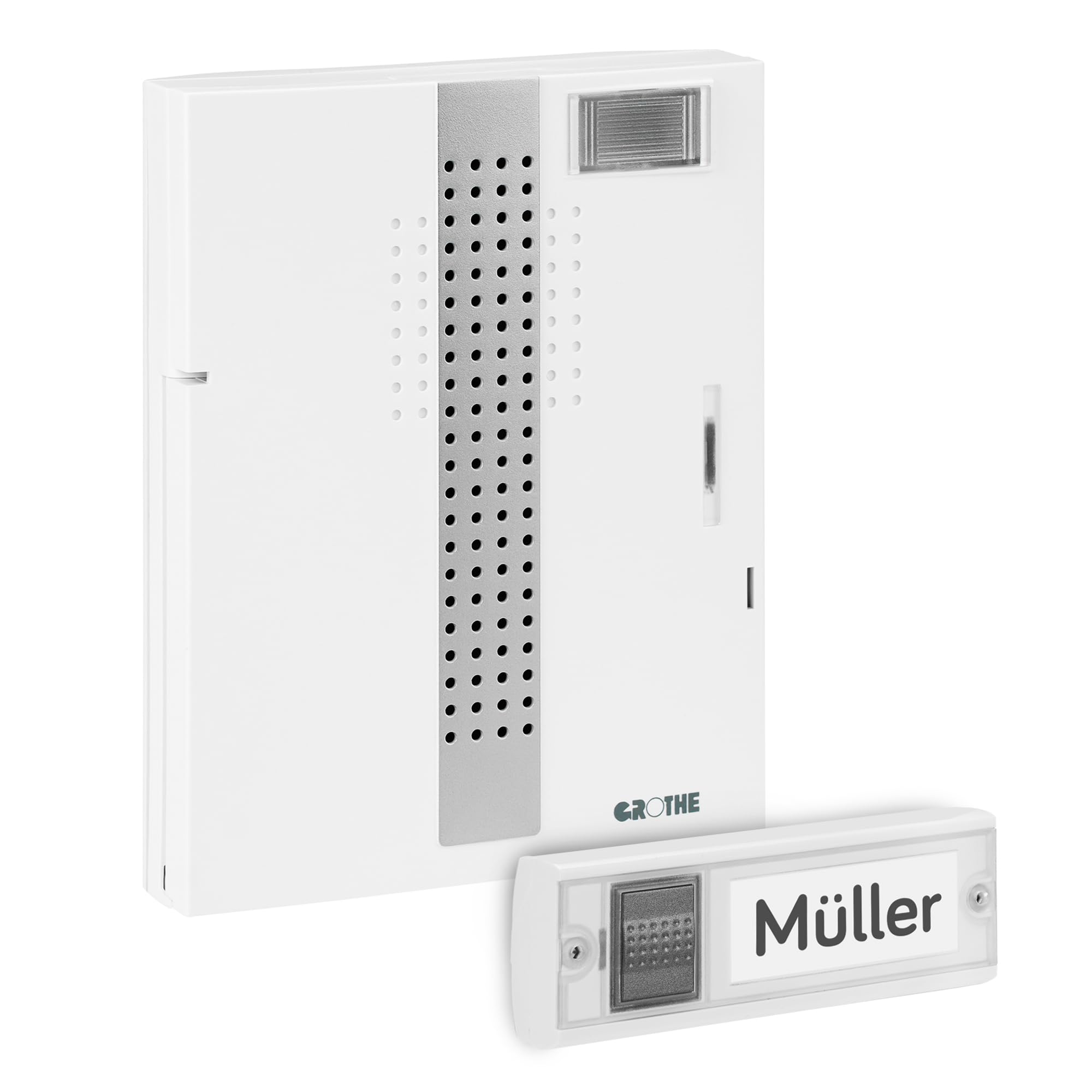 Grothe Funkklingel Türklingel MISTRAL 300M Funkgong-Set 500m Reichweite, 16 Melodien mit LED-Blitzlicht, Batterie- oder Netzbetrieb bis 83 dB (mehrfache Rufunterscheidung & Grothe AirLink Technologie)
