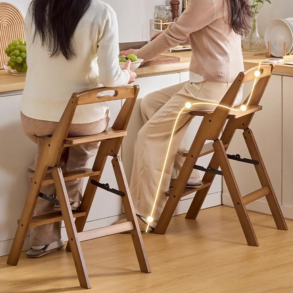 Step Ladder 3 Tier Folding Step Stool,Multi 3-in-1 Bamboo Step Ladder Lightweight Portable,Wooden Step Stool Saving Space for Kitchen and Office