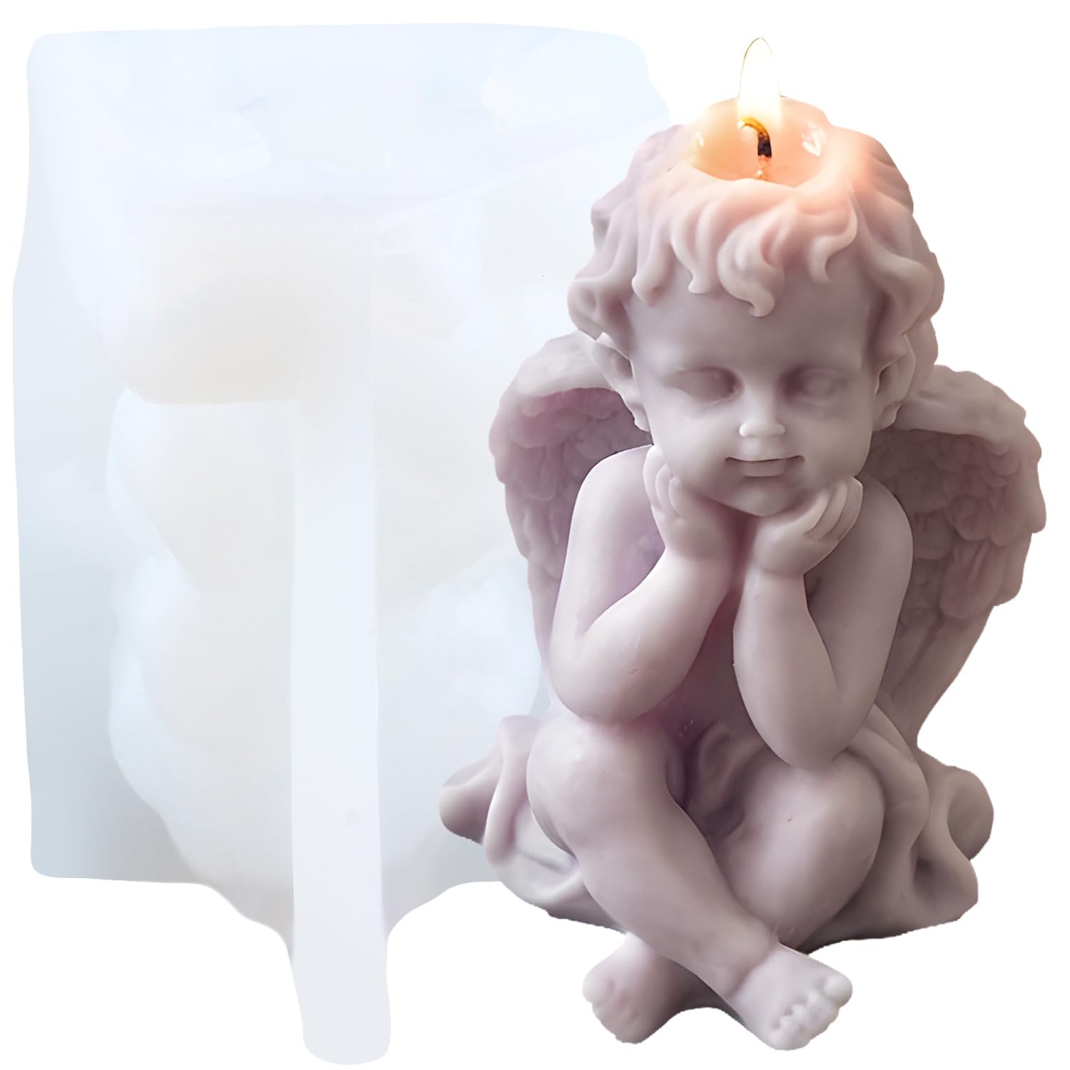 XIAOSHUI Angels Candle Mould Angels Boy Silicone Candle Moulds Angels Resin Casting Mould for Candle Home Decorate Moulds Candles Making Aromatherapy Gypsum Clay Craft