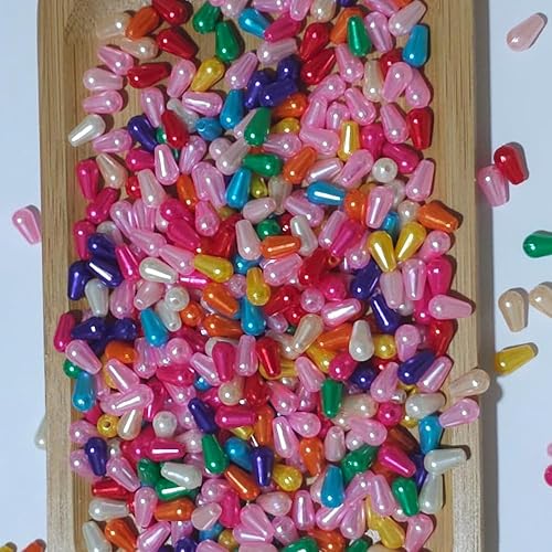 Miniatura 5 de 100 cuentas sueltas de lágrima de 0.236 x 0.394 pulgadas, cuentas de perlas de gota de agua para bricolaje, joyería de cuentas de imitación ABS