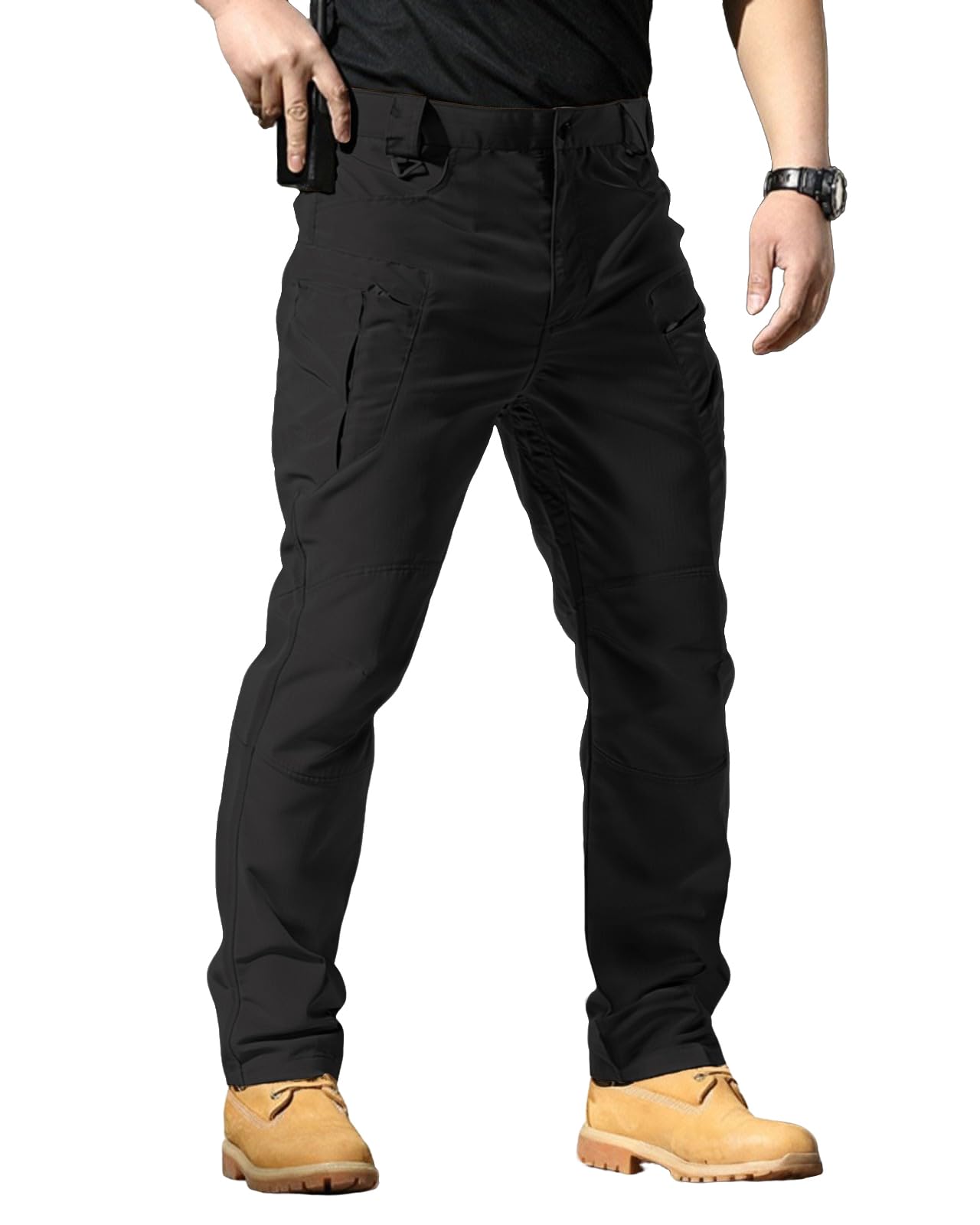 Mens Stretch Tactical Pants Waterproof Ripstop Fabric Cargo Pants Lightweight Casual Hiking Outdoor Work Pants No Belt
