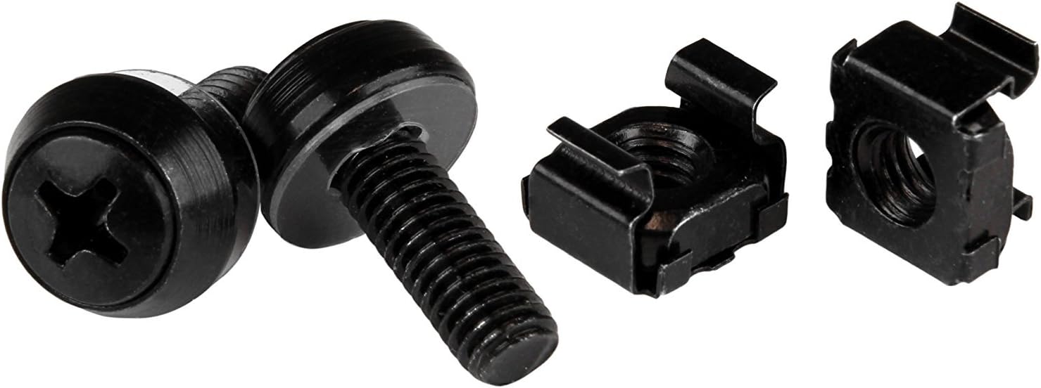 StarTech.com M6 Cage Nuts and Screws - 50 Pack - 12mm Rack Screws and Cage Nuts - Black (CABSCREWM6B) Black Cage Nuts and Mounting Screws