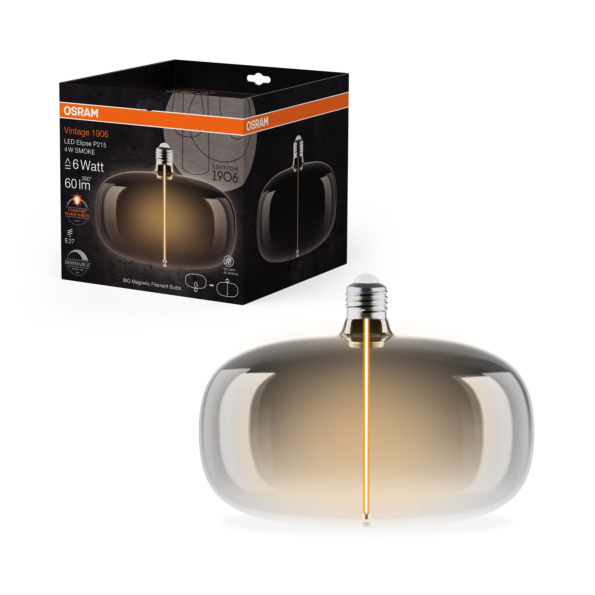 OSRAM Vintage 1906 Big Elipse es una regulable con un filamento en forma de | , LED Lamps, 215.00 Millimetres dia, , Paquete de 1