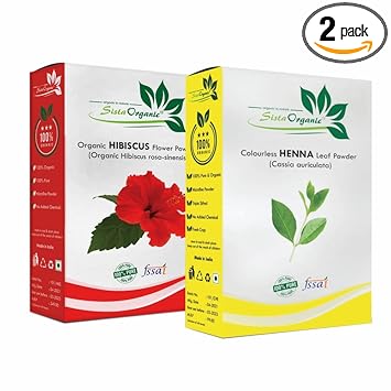 SistaOrganic Hibiscus Powder and Colourless Henna Mehandi Powder for Hair Care (Combo kit) - 200gm