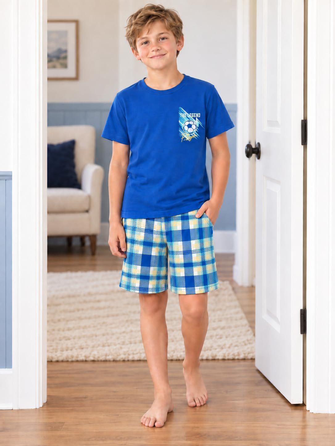 Beezizac Boys Pajamas Raglan Summer Cool Short Sleeve Set Size 6-18
