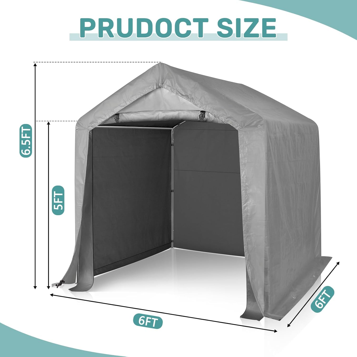 Diagram showing the dimensions of the 6ft x 6ft outdoor storage shed, including height and width.