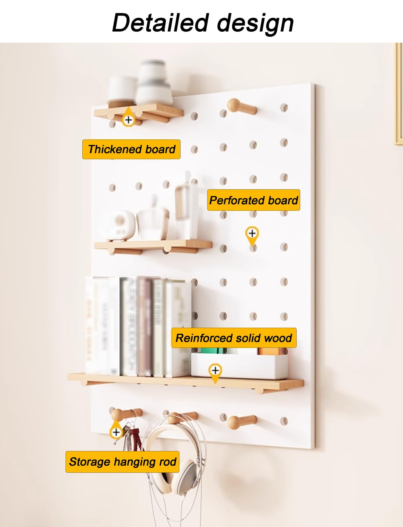 Genérico Tablero perforado personalizable de madera maciza | Organizador de entrada con ganchos, estantes y soportes de pared for porche, lavadero y paredes (3 tamaños)(40x60cm/15.7x23.6in)