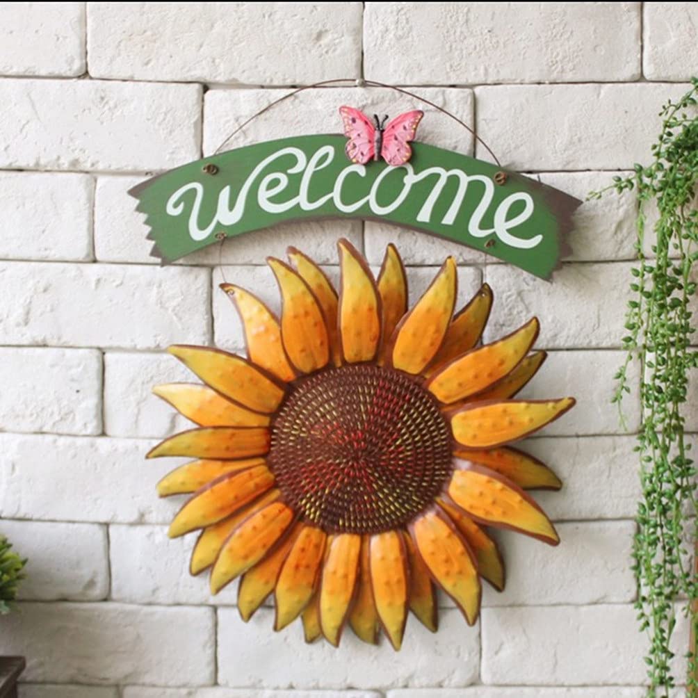 Cartel de Bienvenida de Hierro y Madera Girasol Vintage