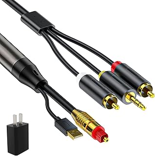 Digital Optical Cable to RCA Analog Audio Converter, Optical to 2 RCA and 3.5mm Digital to Analog Converter for TV/PS4/Xbox/DVD SPDIF/TOSLINK/Optical Port to Sound Box Amplifier Headset (10ft)