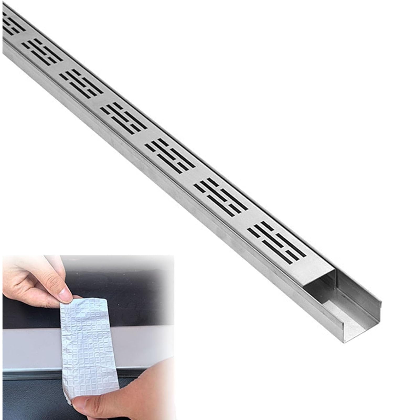 Generico Griglia di drenaggio a Canale Stretto in Acciaio Inox 304, Larghezza 2, 4, 6, 8 Pollici, Sistema di drenaggio per Esterni per Bordo Piscina/Giardino/Garage/vialetto, Tubo di gronda