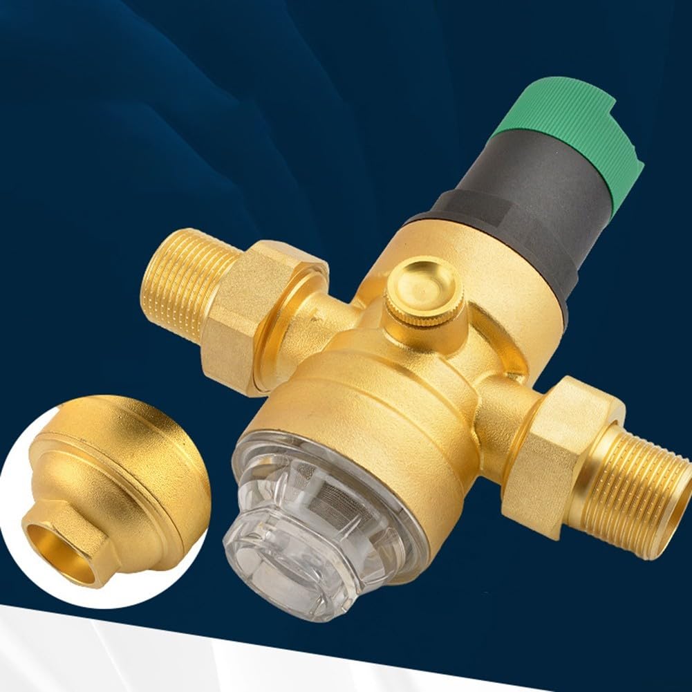 Regolatore di pressione dell'acqua con manometro accurato, 3/4" DN20 Riduttore di pressione dell'acqua in ottone/plastica 34 DN20 per manometro di precisione e filtro (ottone)