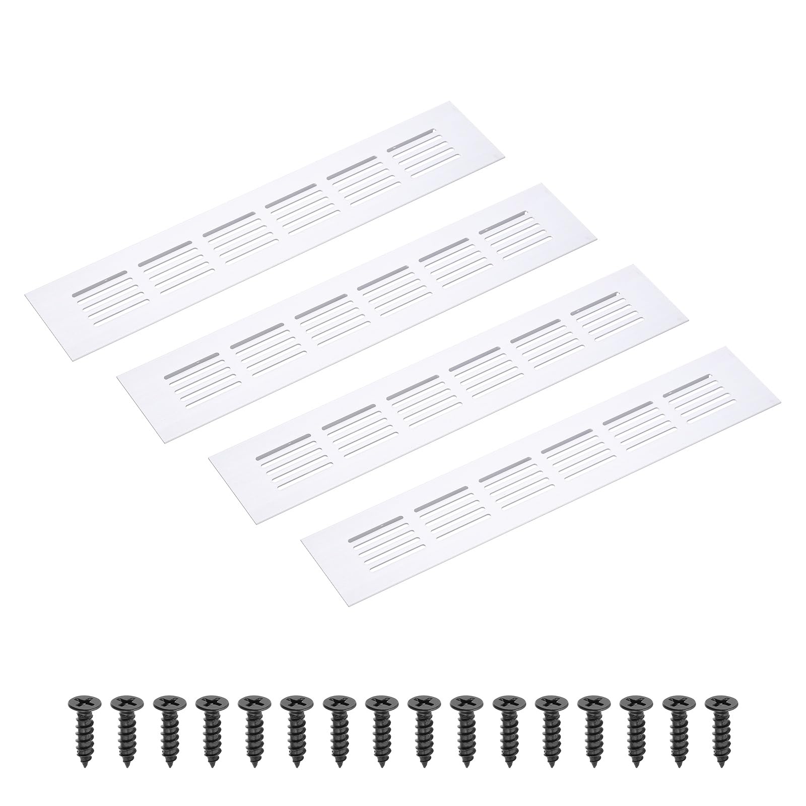 PATIKIL 10 x 2 Inch(250mm x 50mm) Rectangle Ventilation Grille, 4PCS Aluminum Air Vent Cover Louvered Ventilation Cover with Mounting Screws for Cabinet Closet Door Wardrobe, Silver