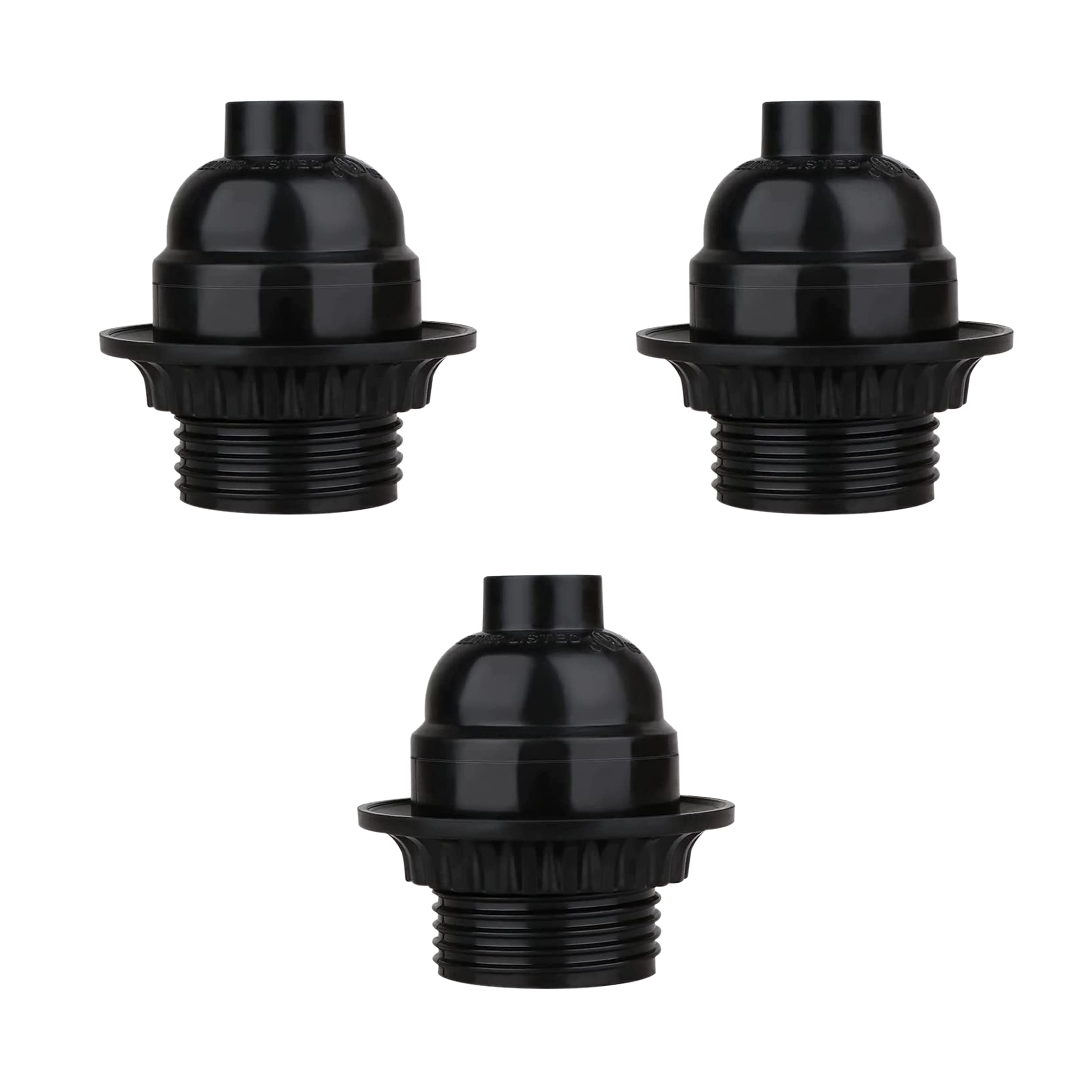 3 Pack Retro Style Screw E27 Light Bulb Lamp Holder Base Pendant Socket Bulb Holder Edison Screw Black Plastic Lamp holder For Table Lamp Socket UK.