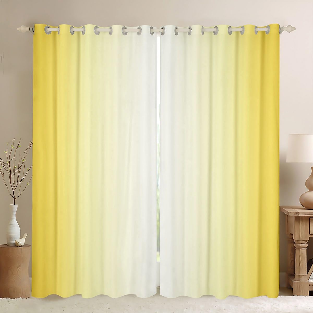 White and Yellow Darkening Drapes Gradient Style Curtains for Bedroom Living Room For Kids Women Men Ombre 30%-50% Blackout Curtains Geometric Window Treatments W46*L54