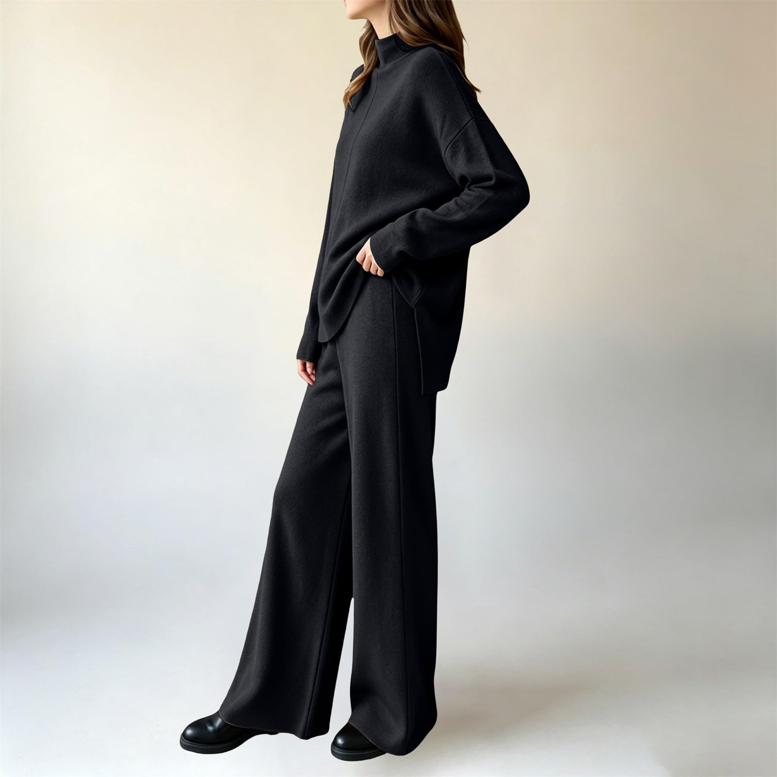 Tuta Da Donna In Maglia Completo Casual Due Pezzi Taglie Forti Morbida