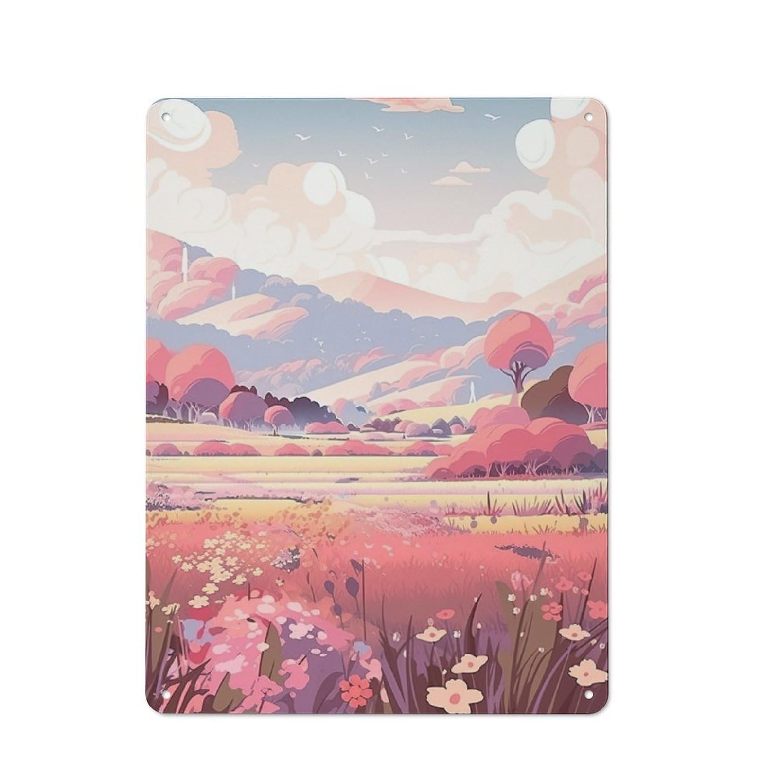 Junmoney Flower Meadow Foothills For Garden Room Or Summerhouse, Retro Tin Sign 40X30cm, Suited To Wall Displays In Garden Rooms And Summerhouses